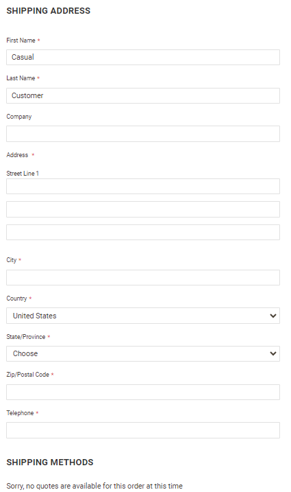 Address/shipping information form
