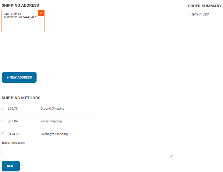 Select a shipping address from your account