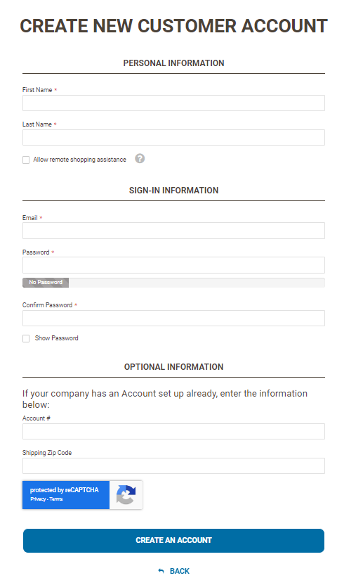 Create new customer account form