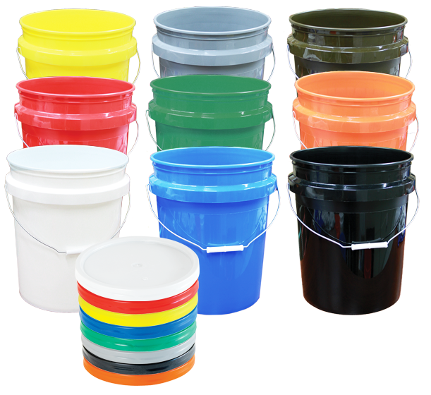 Collage of pails and lids 